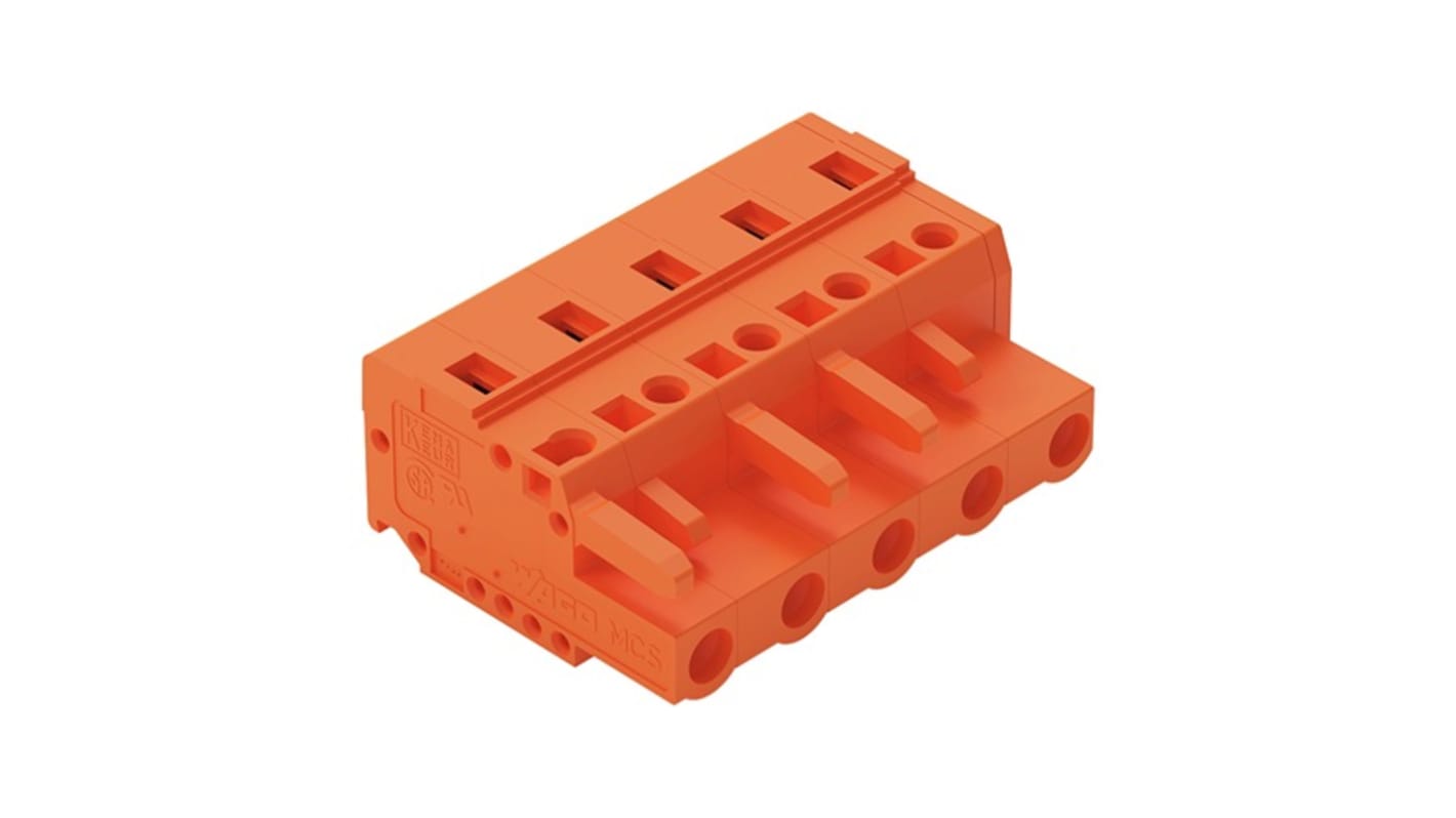 Wago 231 Series Connector, 5-Pole, Female, 5-Way, Snap-In, 16A