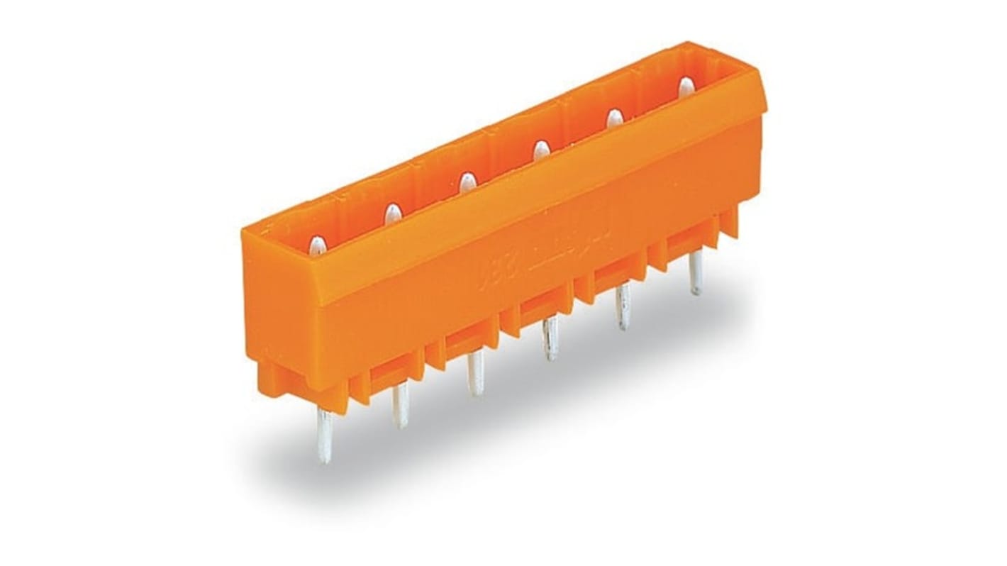 Conector macho para PCB Wago serie 231 de 6 vías, 1 fila, paso 7.62mm, Montaje en PCB