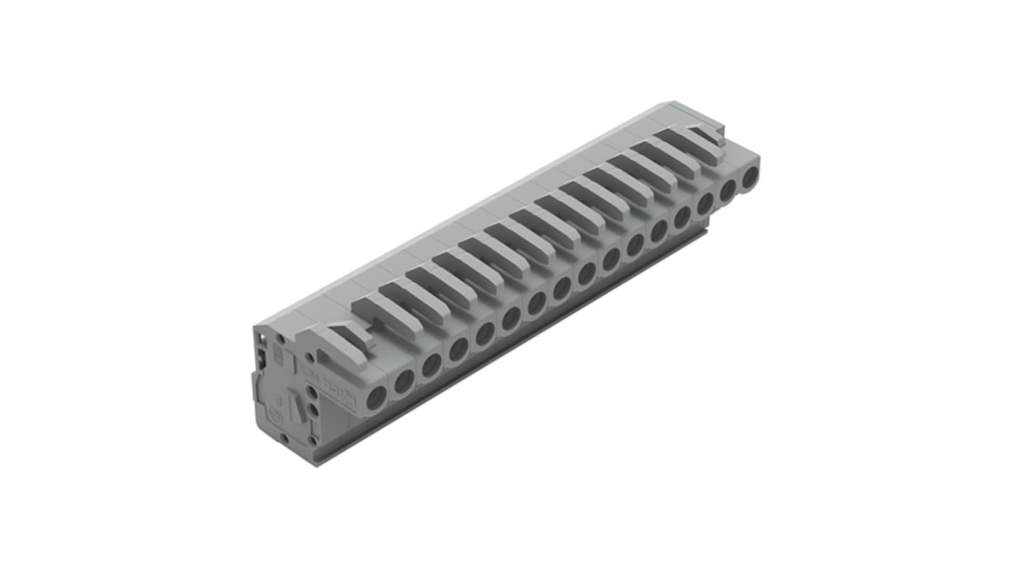 Wago 232 Series Connector, 16-Pole, Female, 16-Way, Snap-In, 14A