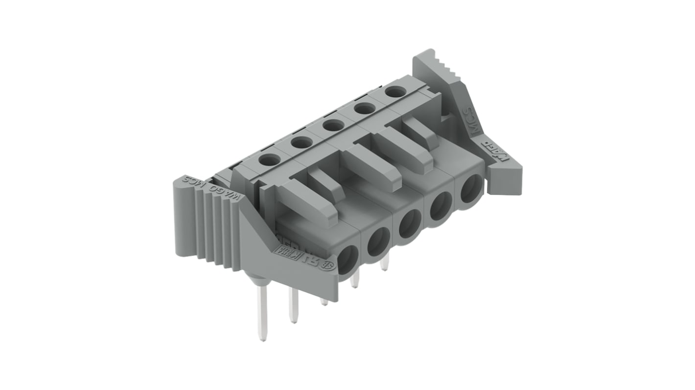 Wago 232 Series Angled Rail Mount PCB Connector, 5-Contact, 1-Row, 5mm Pitch, Solder Termination