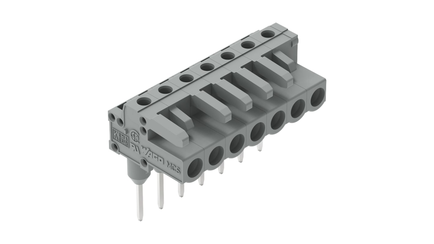 Wago 232 Series Angled Rail Mount PCB Connector, 7-Contact, 1-Row, 5mm Pitch, Socket Termination