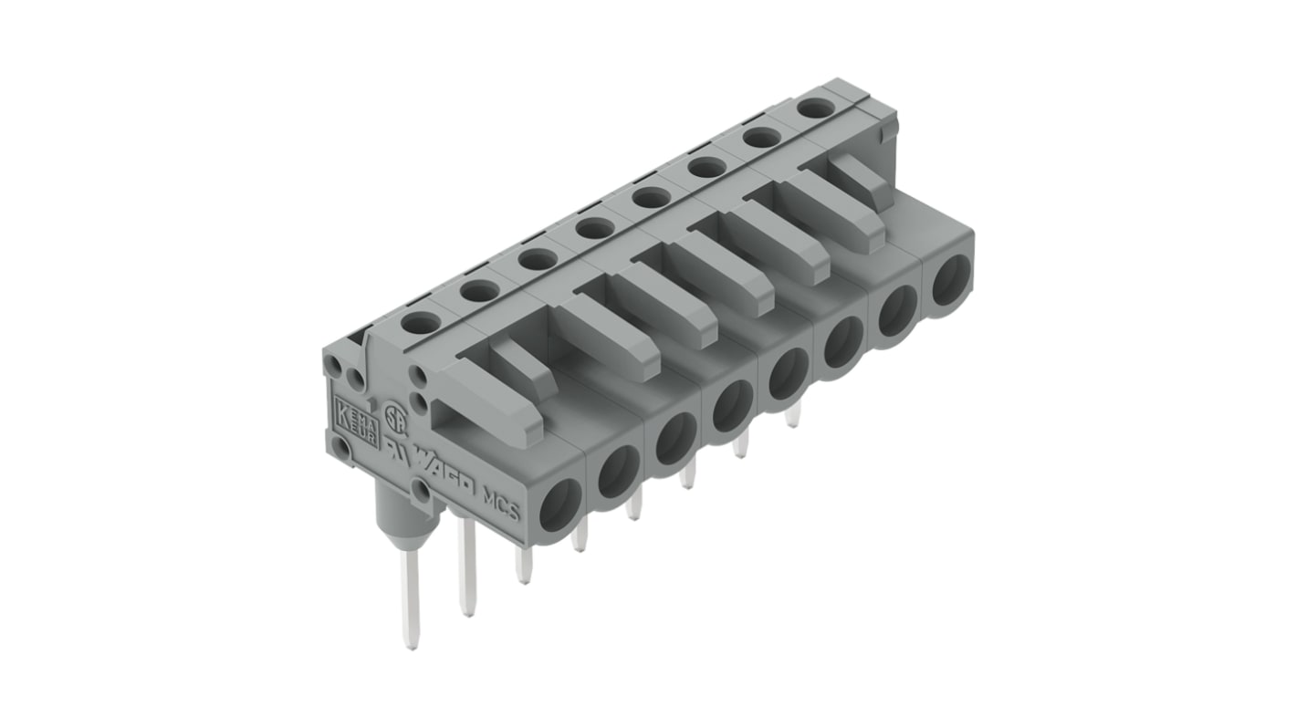 Wago 232 Series Angled Rail Mount PCB Connector, 8-Contact, 1-Row, 5mm Pitch, Socket Termination