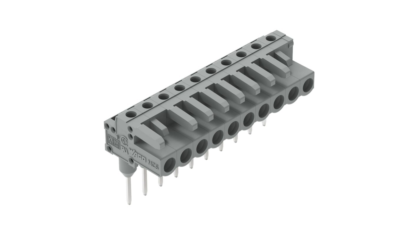 Wago 232 Series Angled Rail Mount PCB Connector, 10-Contact, 1-Row, 5mm Pitch, Socket Termination