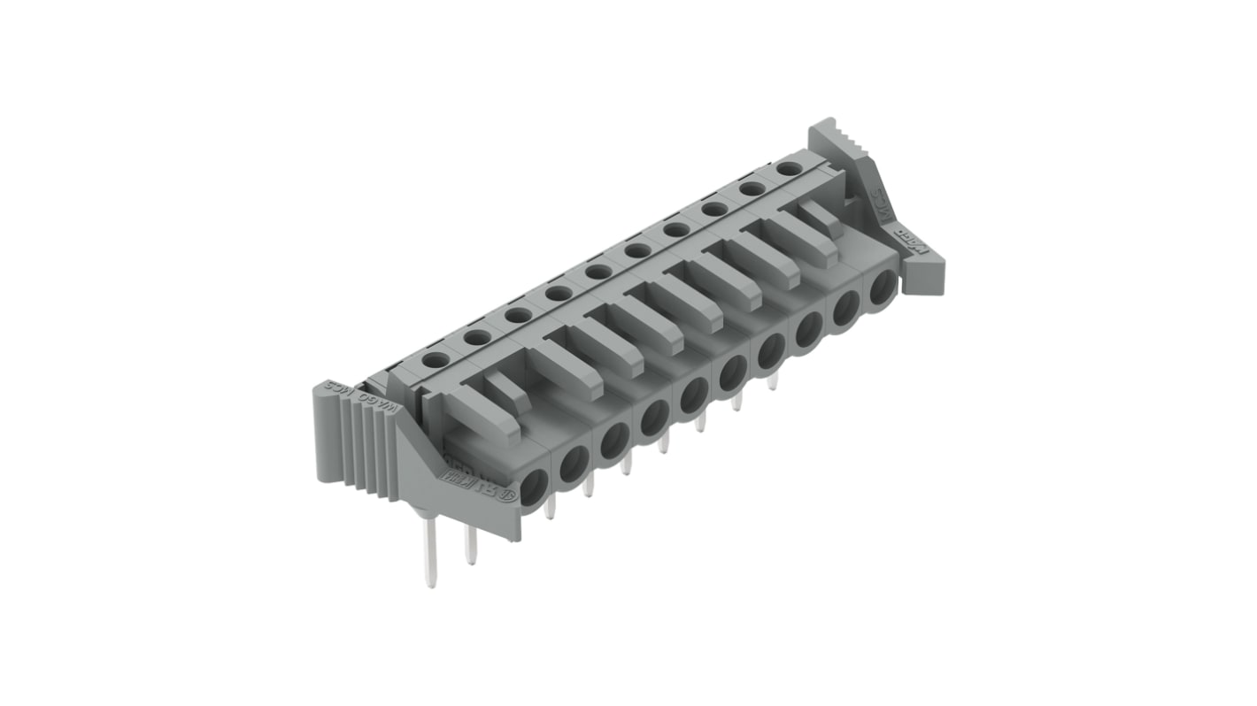 Wago 232 Series Angled Rail Mount PCB Connector, 10-Contact, 1-Row, 5mm Pitch, Solder Termination