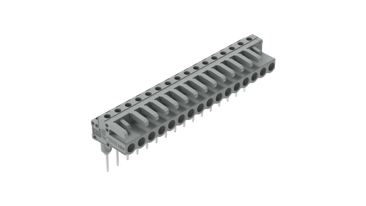 Wago 基板接続用ピンヘッダ 16 極 5mm 1 列 PCBマウント