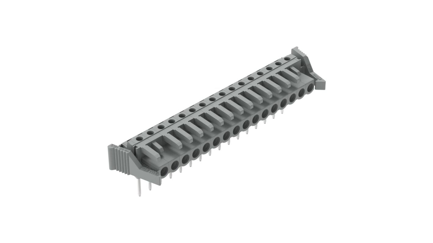Wago 232 Series Angled Plug-In Mount PCB Connector, 16-Contact, 1-Row, 5mm Pitch, Pluggable Termination