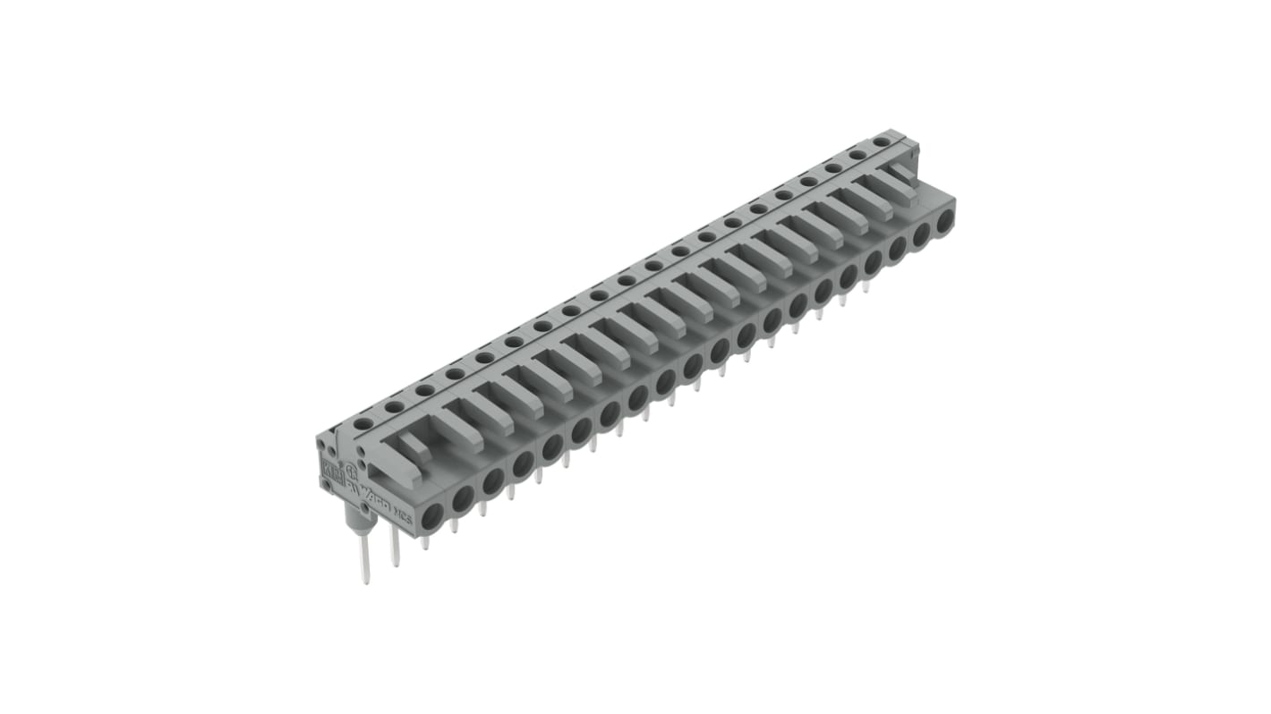 Wago 232 Series Angled Rail Mount PCB Connector, 20-Contact, 1-Row, 5mm Pitch, Plug-In Termination