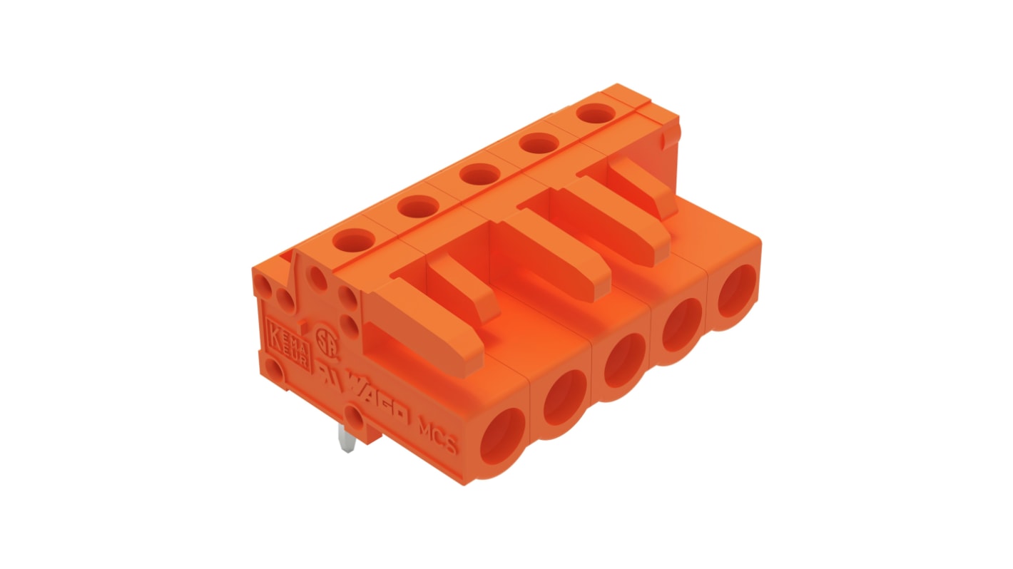 Wago 232 Series Angled PCB Mount PCB Header, 5-Contact, 1-Row, 5.08mm Pitch, Solder Termination