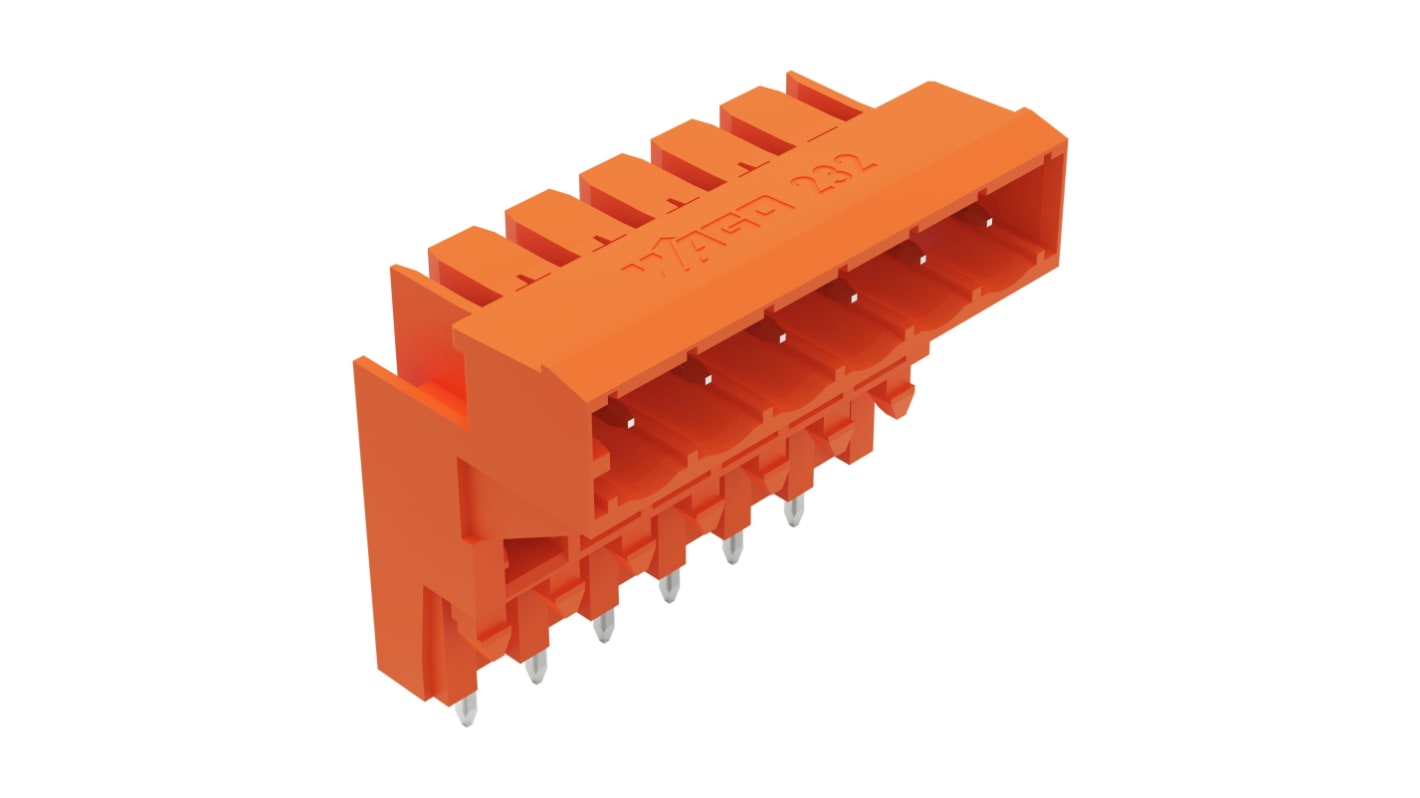 Wago 232 Series Angled PCB Mount PCB Header, 6 Contact(s), 5.08mm Pitch, 1 Row(s), Shrouded