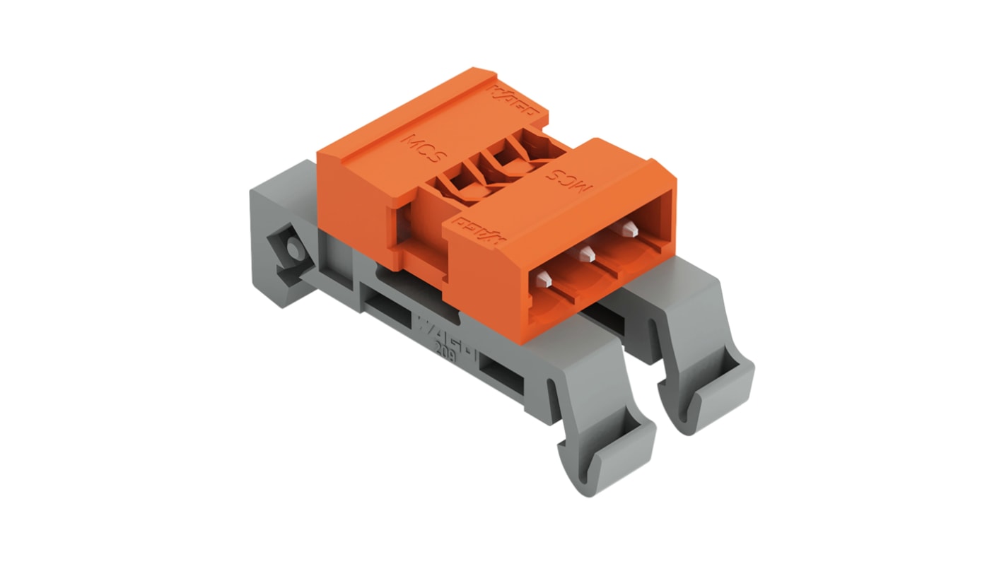 Wago 5.08mm Pitch 3 Way Horizontal Pluggable Terminal Block, Pin Header, DIN Rail Mount, Wire Termination