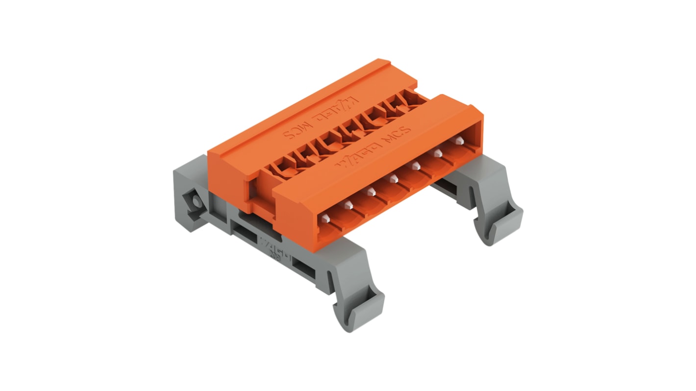 Wago 5.08mm Pitch 7 Way Pluggable Terminal Block, Pin Header, DIN Rail Mount, Plug-In Termination