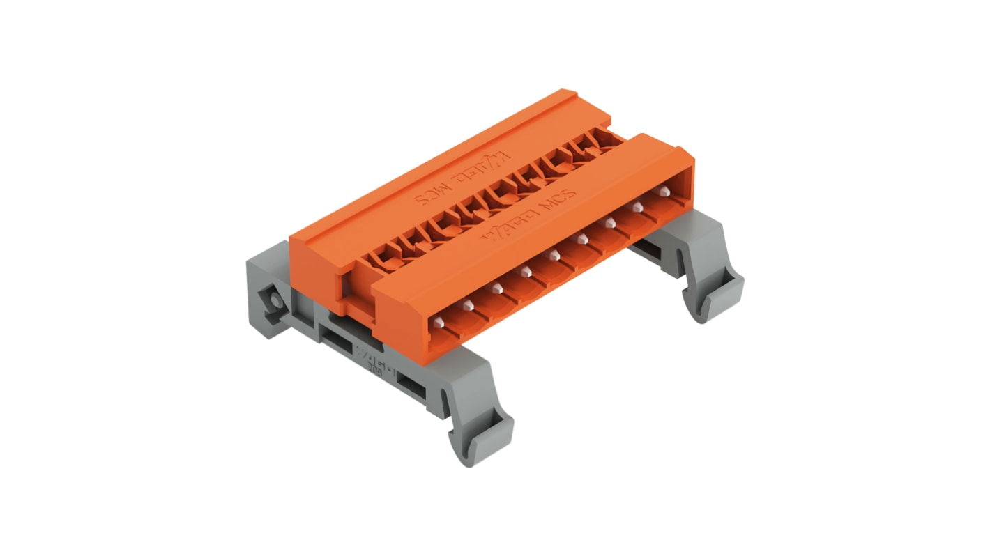 Wago 5.08mm Pitch 9 Way Horizontal Pluggable Terminal Block, Pin Header, DIN Rail Mount, Wire Termination