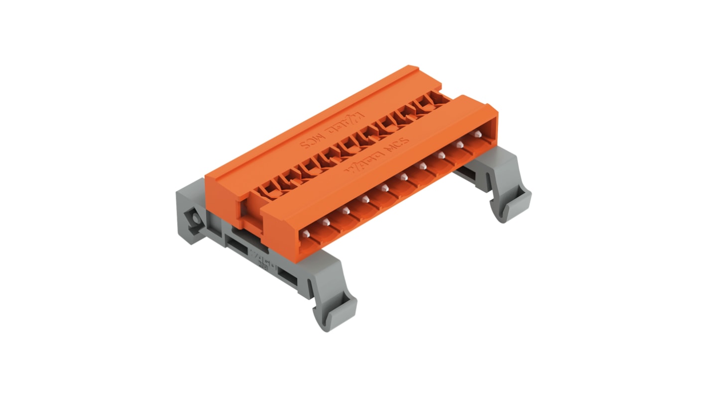 Wago 5.08mm Pitch 10 Way Pluggable Terminal Block, Pin Header, DIN Rail Mount, Plug-In Termination