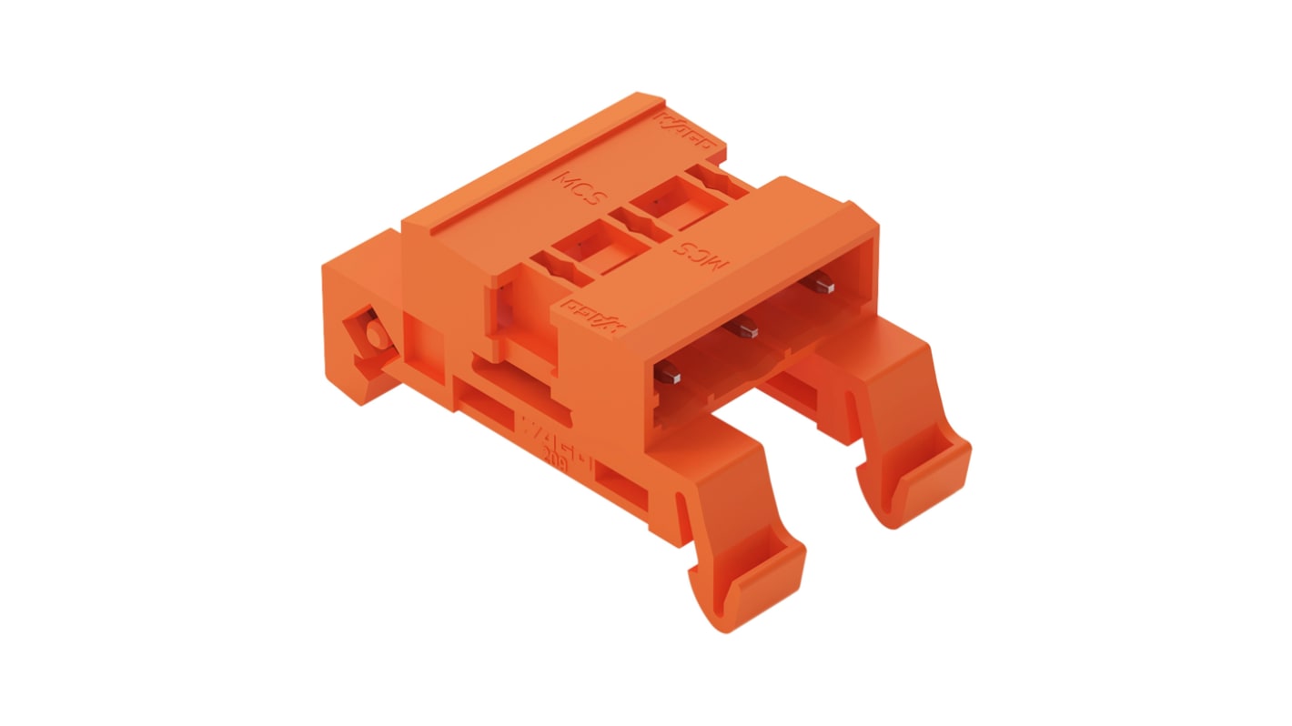 Wago 7.62mm Pitch 3 Way Horizontal Pluggable Terminal Block, Pin Header, DIN Rail Mount, Pin Termination