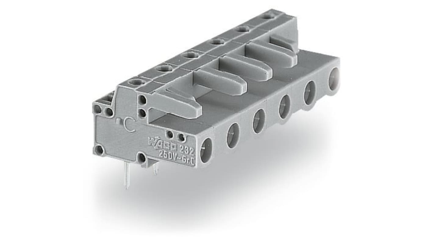 File di contatti PCB Wago, 6 vie, 1 fila, passo 7.5mm, Montaggio PCB