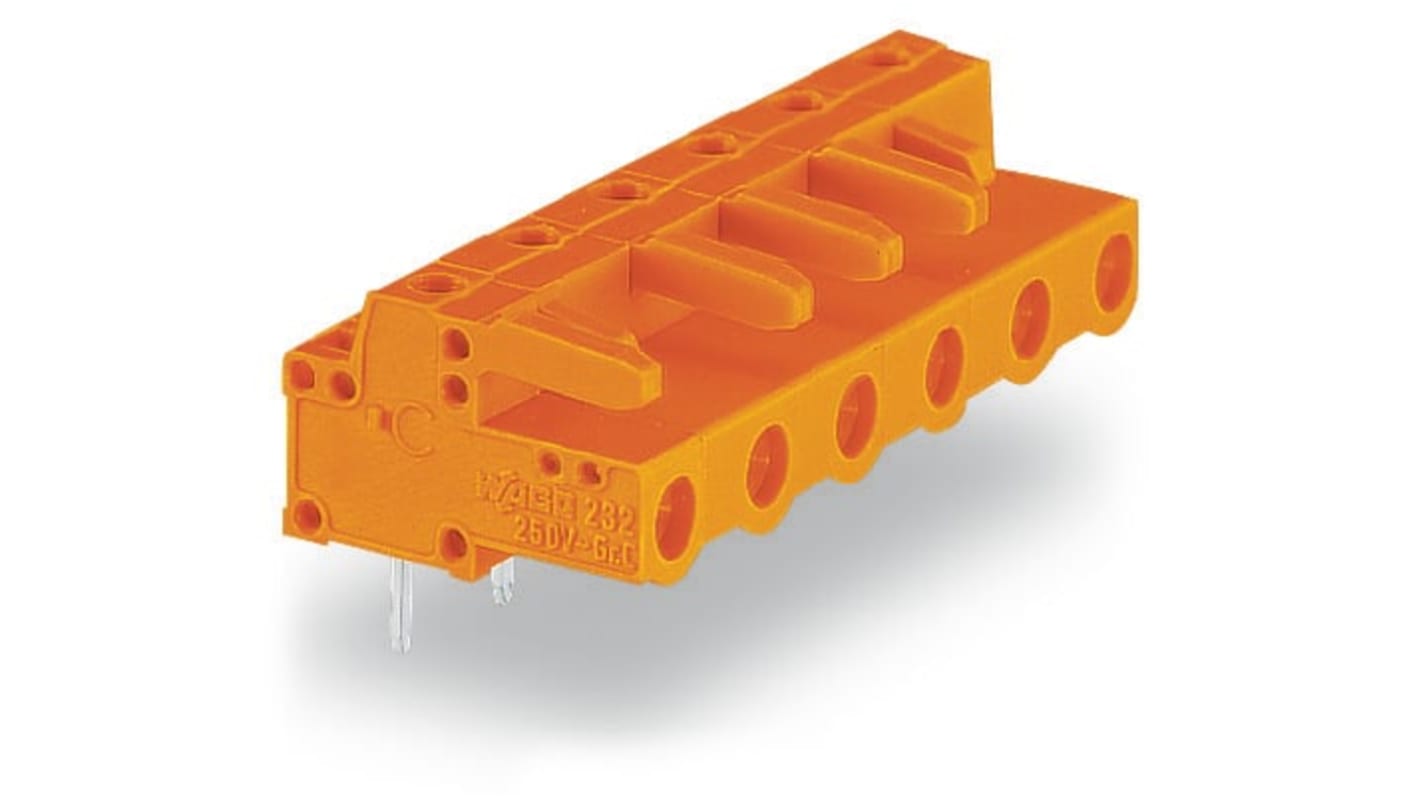 Conector de montaje en PCB En Ángulo Wago serie 232, de 5 vías en 1 fila, paso 7.62mm, Montaje en PCB, para soldar