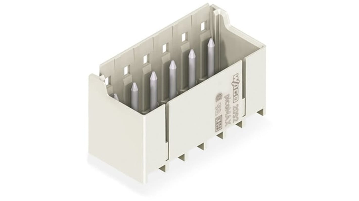 Conector macho para PCB Wago serie 2092 de 6 vías, 1 fila, paso 5mm, Montaje en PCB