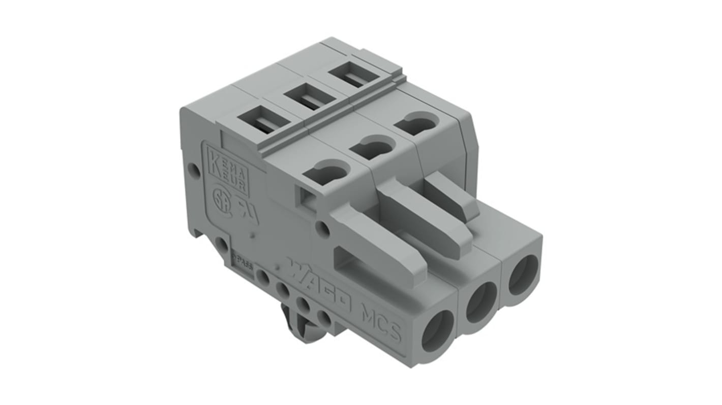 Wago 231 Series Pluggable Connector, 3-Pole, Female, 3-Way, Panel Mount, Snap In Mount, 16A