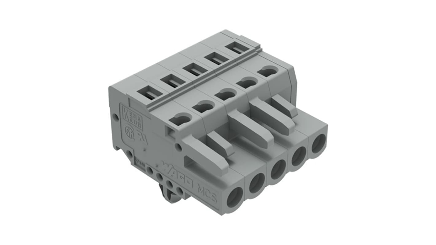 Wago 231 Series Connector, 5-Pole, Female, 5-Way, Snap-In, 16A