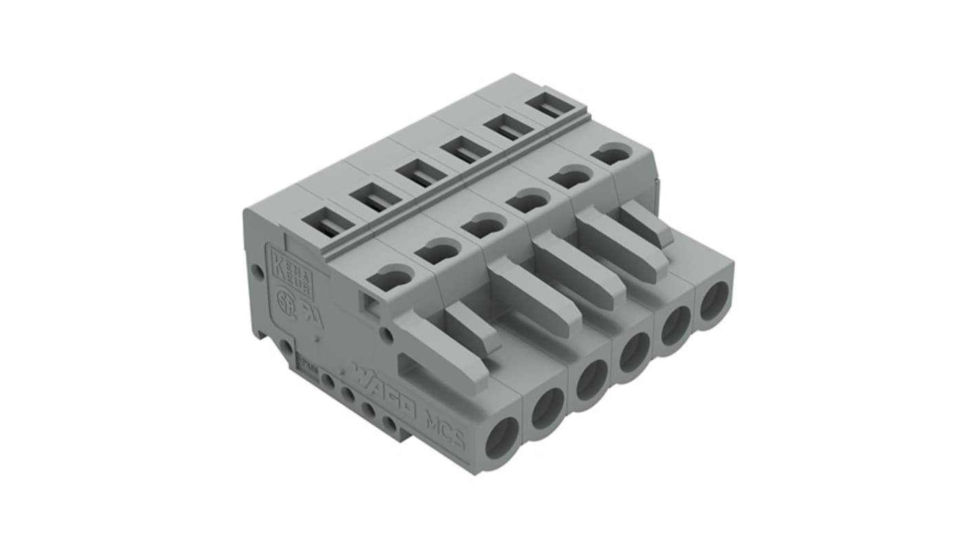 Wago 231 Series Connector, 6-Pole, Female, 6-Way, Snap-In, 16A