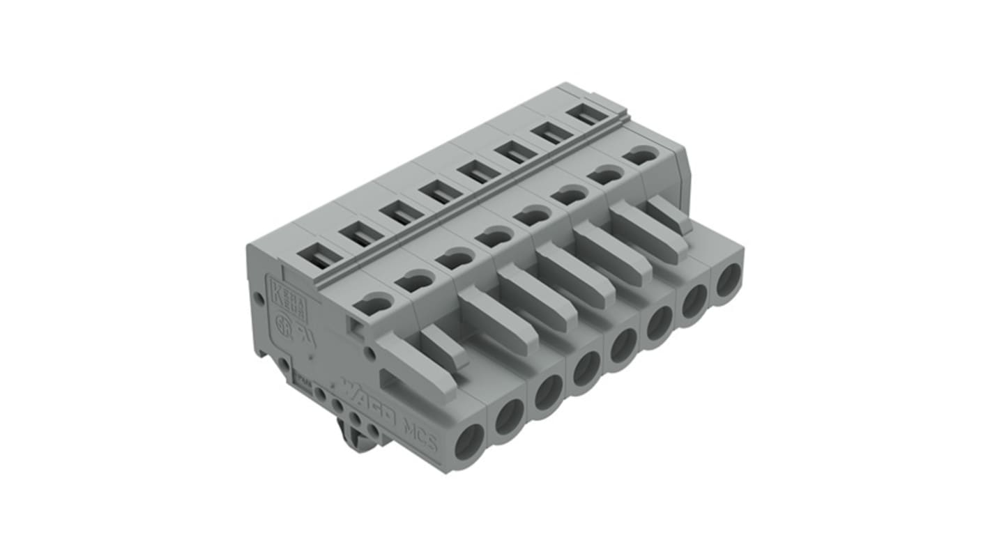 Wago 231 Series Pluggable Connector, 8-Pole, Female, 8-Way, Snap-In, 16A