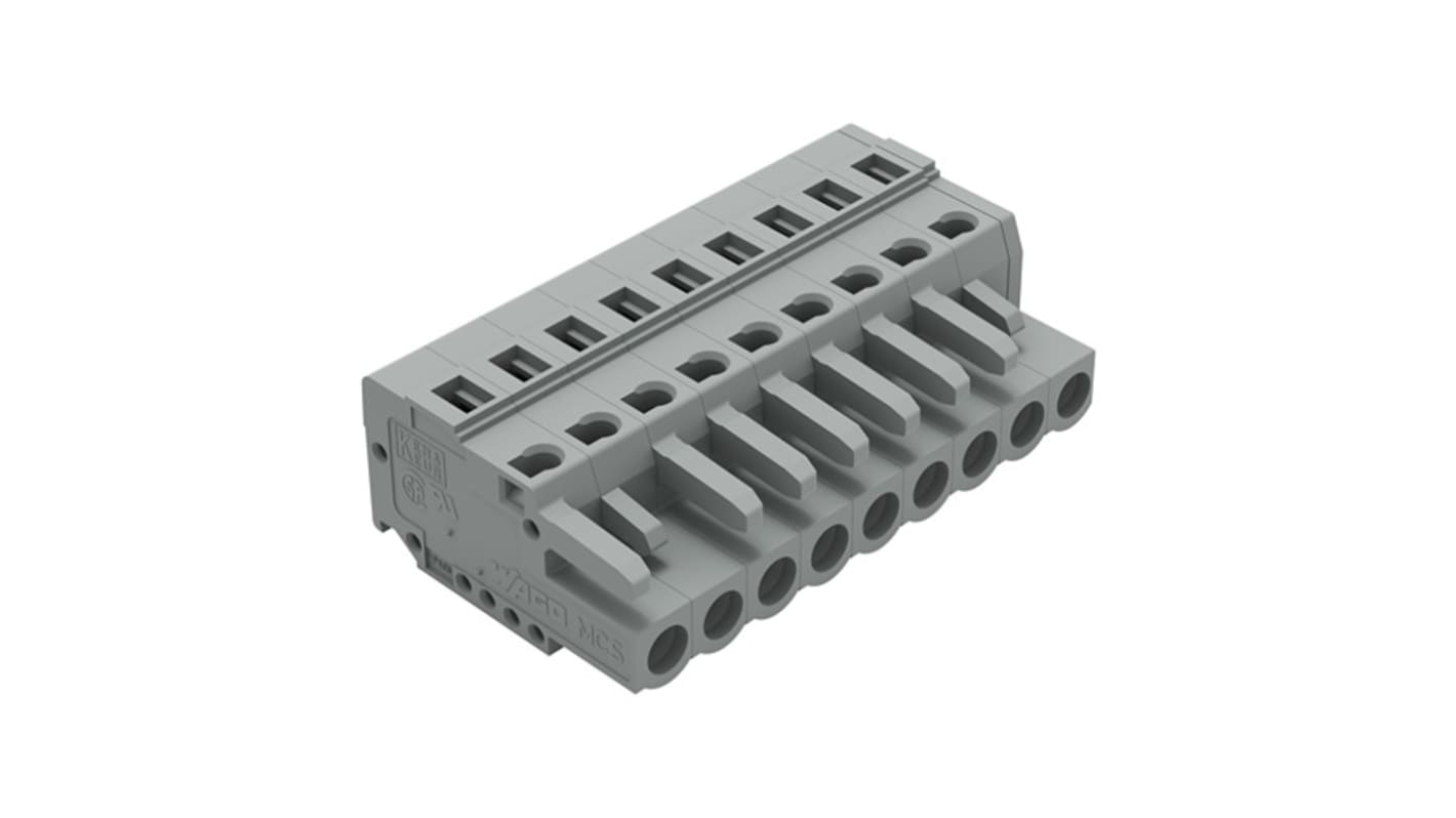 Wago 231 Series Pluggable Connector, 9-Pole, Female, 9-Way, Snap-In, 16A