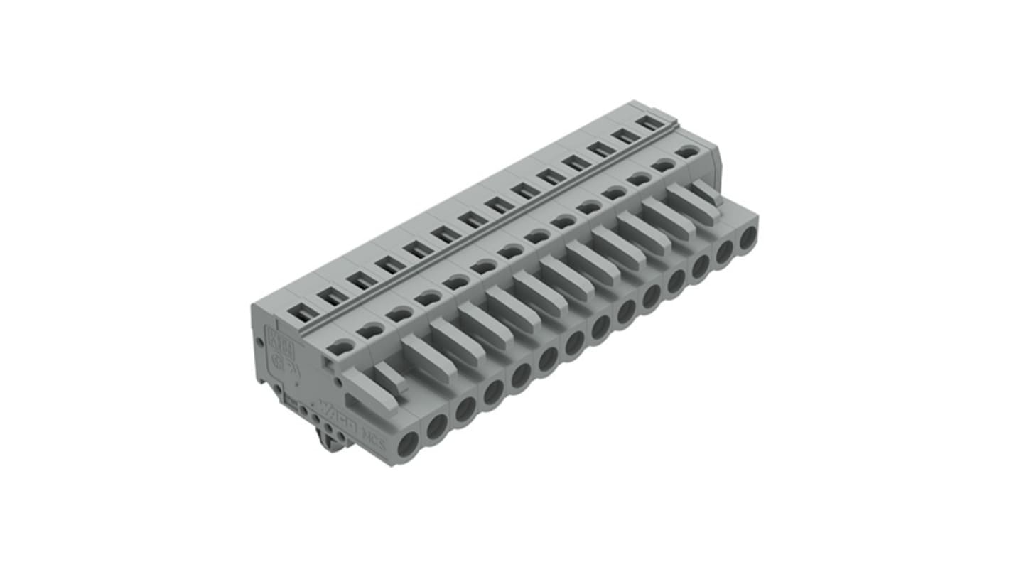 Wago 231 Series Pluggable Connector, 14-Pole, Female, 14-Way, Panel Mount, Snap In Mount, 16A