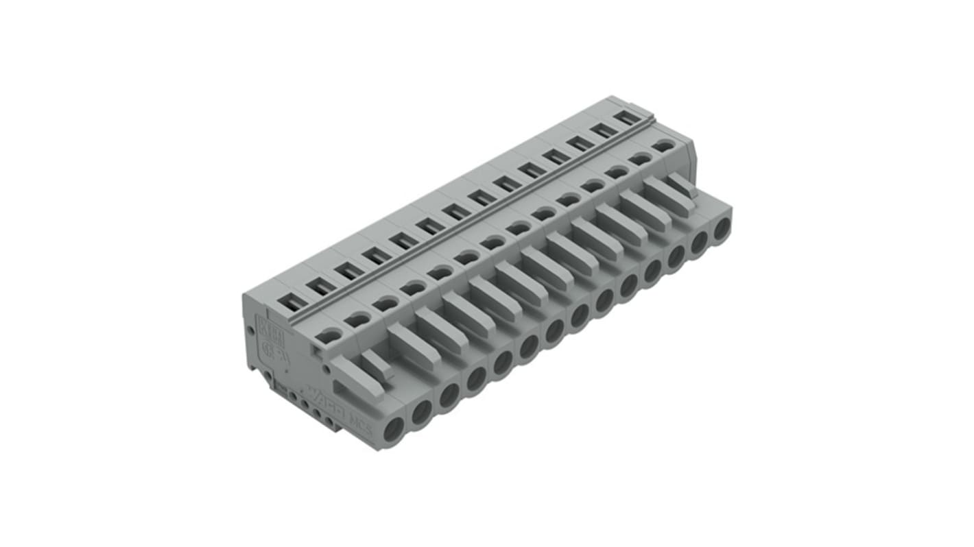 Wago 231 Series Pluggable Connector, 14-Pole, Female, 14-Way, Snap-In, 16A