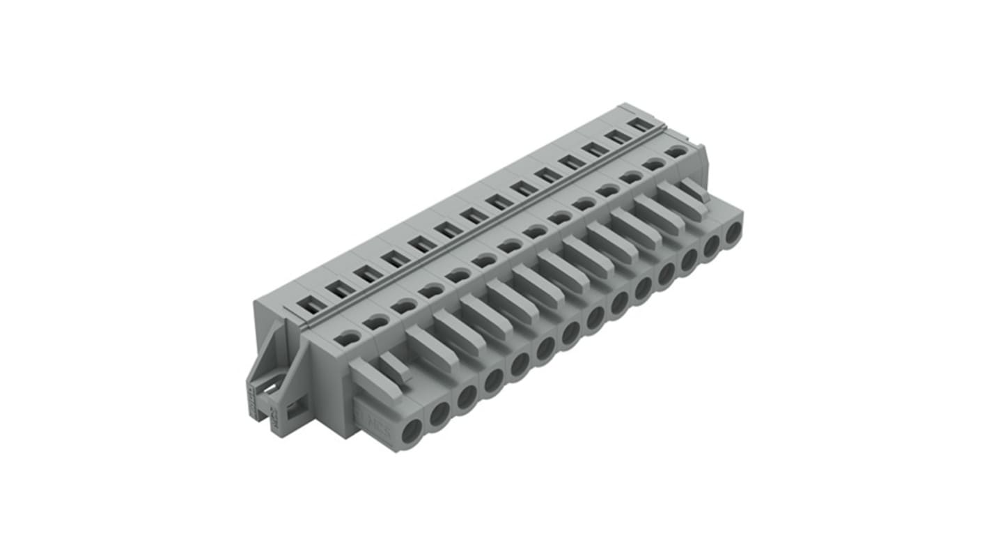 Wago 231 Series Pluggable Connector, 14-Pole, Female, 14-Way, Feed Through, 16A