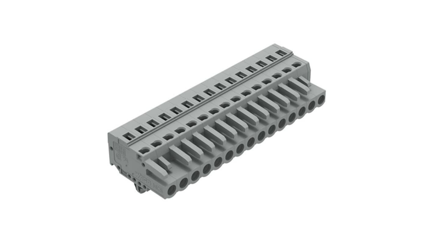 Wago 231 Series Connector, 15-Pole, Female, 15-Way, Snap-In, 16A