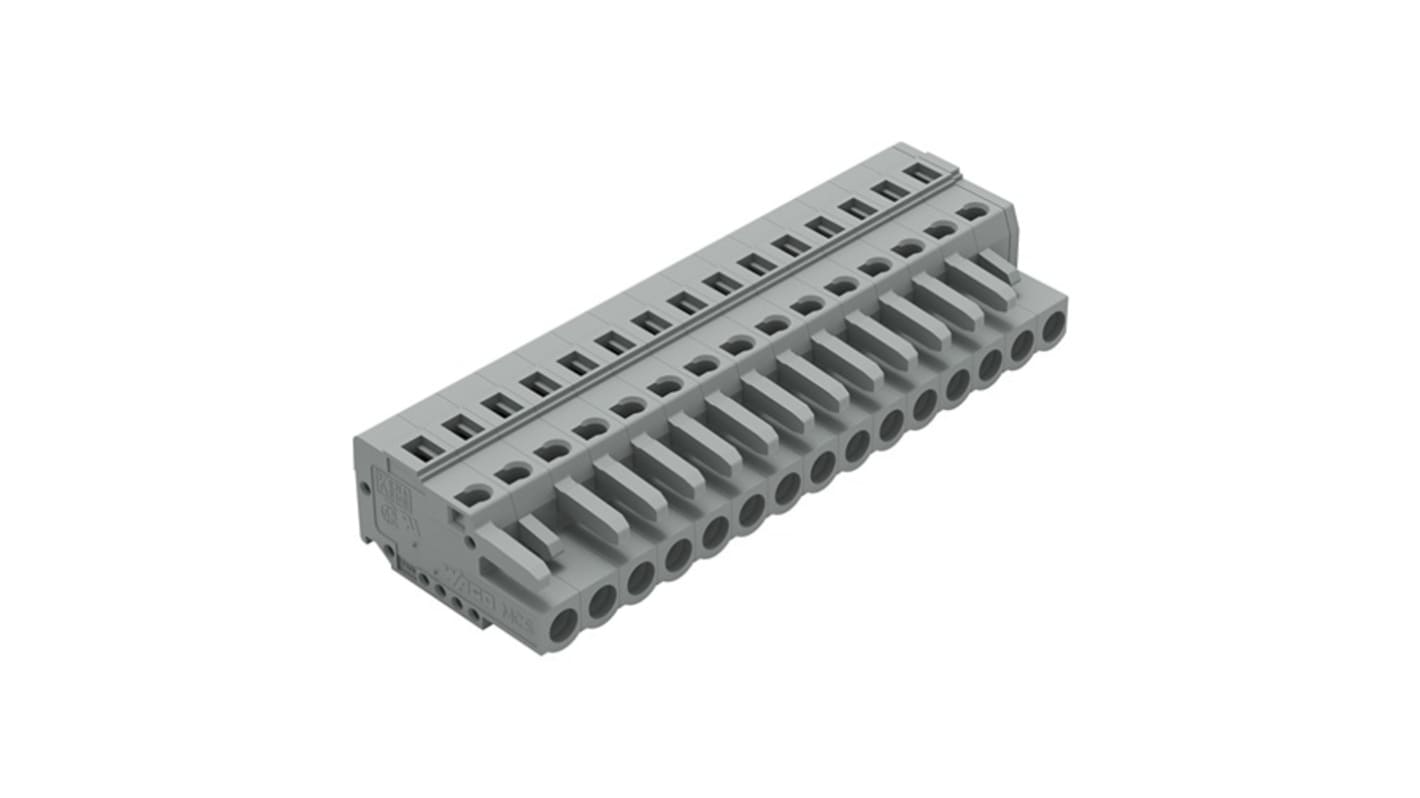 Wago 231 Series Connector, 15-Pole, Female, 15-Way, Snap-In, 16A