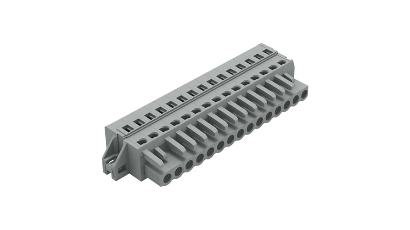 Wago 231 Series Connector, 15-Pole, Female, 15-Way, Snap-In, 16A