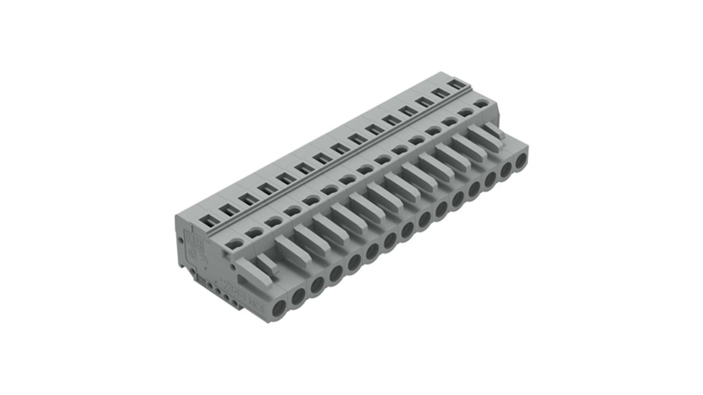 Wago 231 Series Connector, 15-Pole, Female, 15-Way, Snap-In, 16A