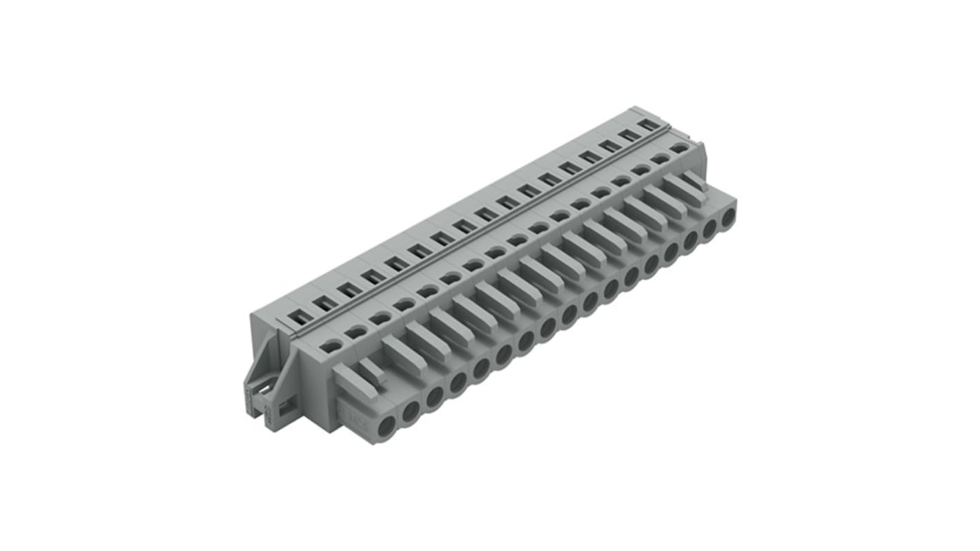 Wago 231 Series Connector, 17-Pole, Female, 17-Way, Snap-In, 16A