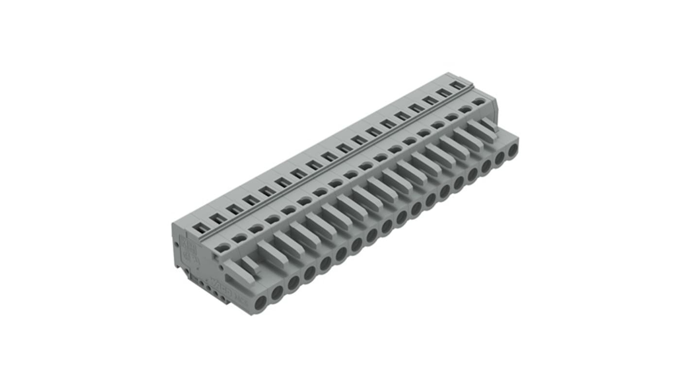 Wago 231 Series Pluggable Connector, 18-Pole, Female, 18-Way, Snap-In, 16A