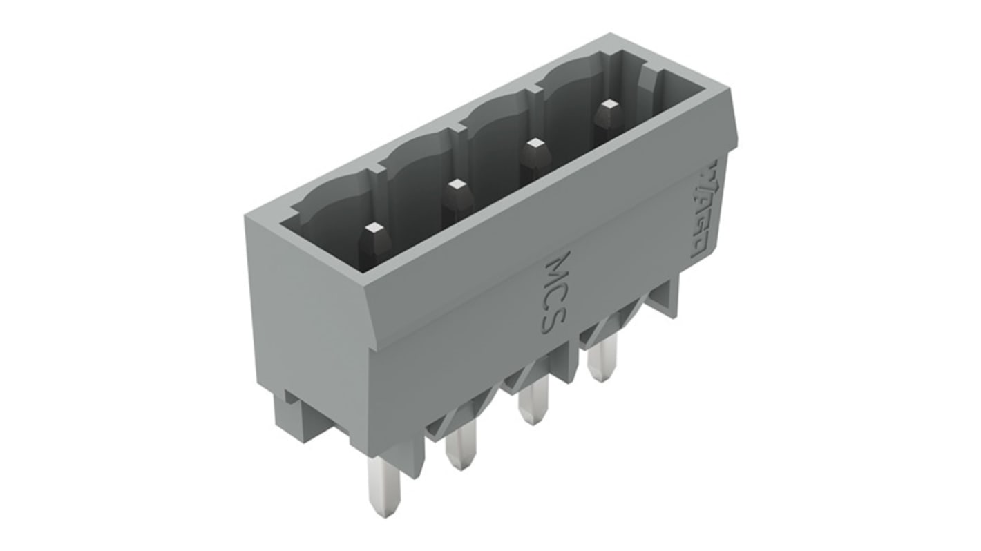 Wago 231 Series Straight PCB Mount PCB Header, 4 Contact(s), 5mm Pitch, 1 Row(s), Shrouded