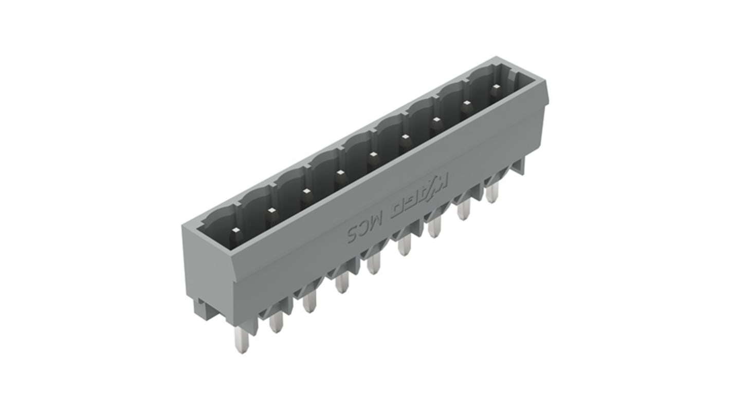 Conector macho para PCB Wago serie 231 de 9 vías, 1 fila, paso 5mm, Montaje en PCB