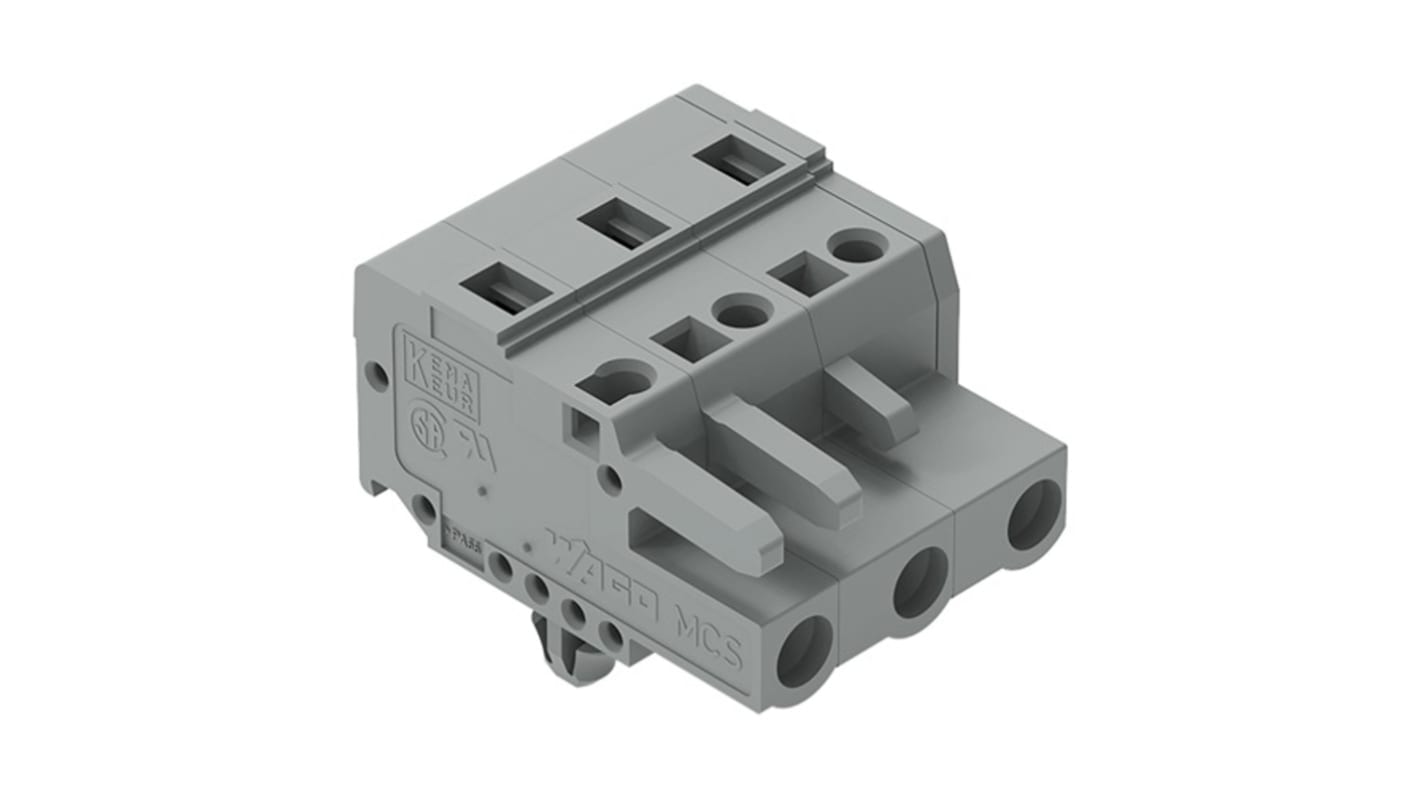 Wago 231 Series Connector, 3-Pole, Female, 3-Way, Snap-In, 15A