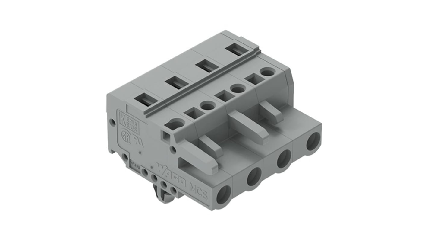 Wago 231 Series Pluggable Connector, 4-Pole, Female, 4-Way, Snap-In, 16A