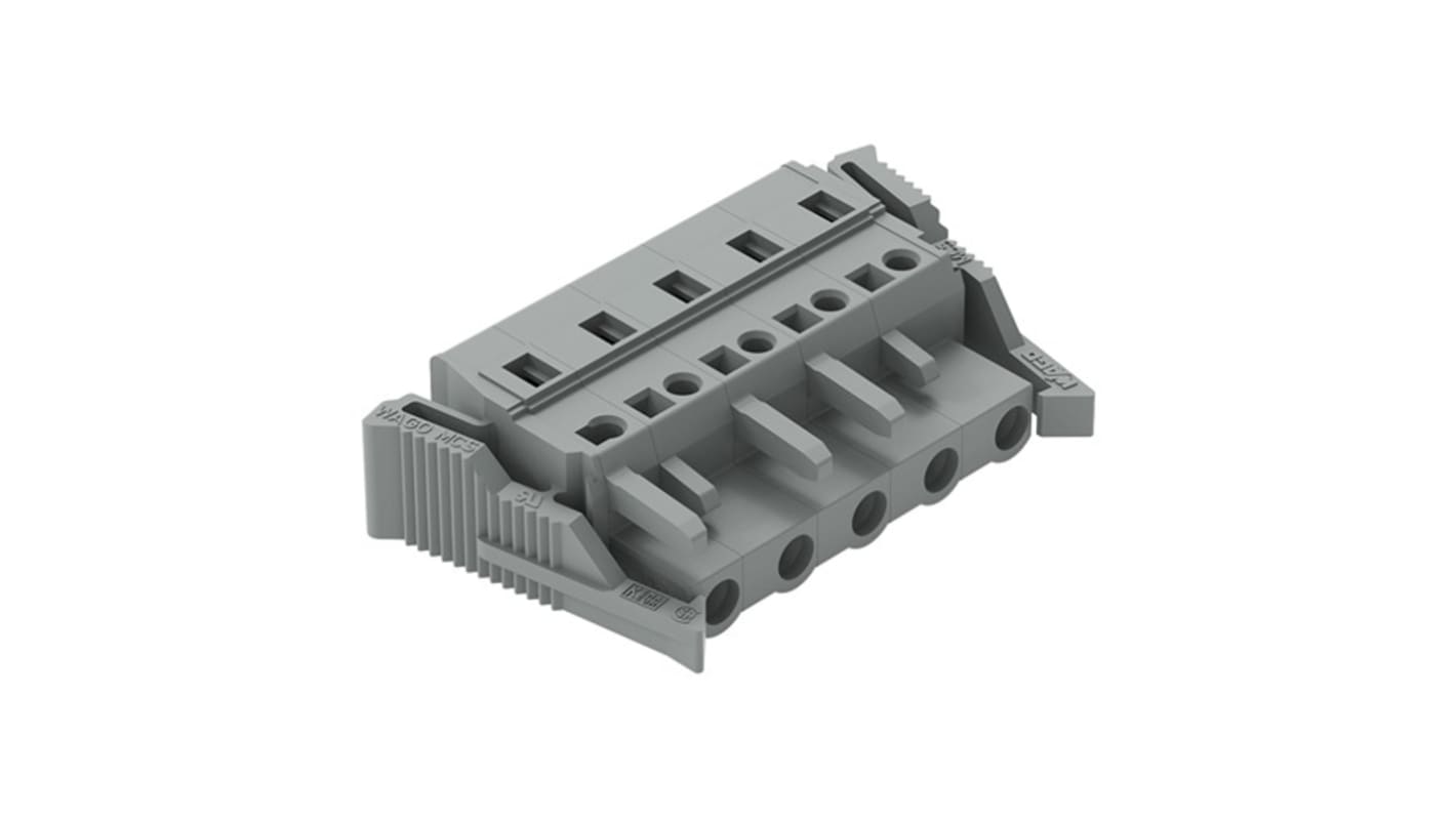 Wago 231 Series Pluggable Connector, 5-Pole, Female, 5-Way, Snap-In, 16A