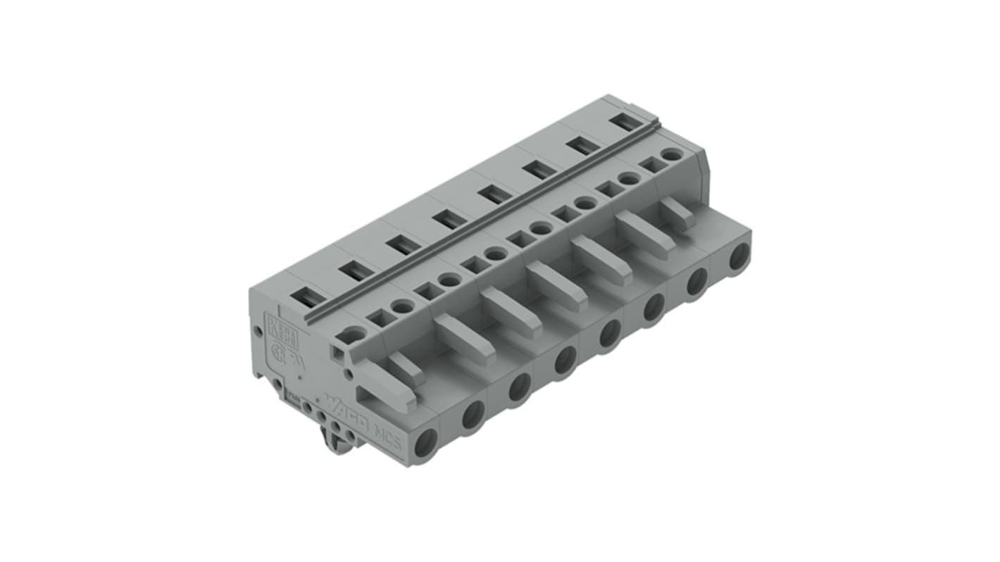 Wago 231 Series Pluggable Connector, 8-Pole, Female, 8-Way, Panel Mount, Snap In Mount, 16A