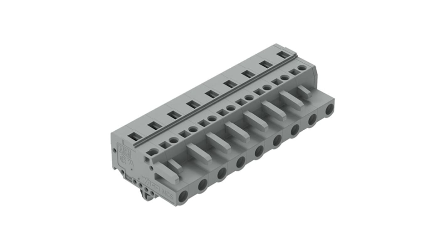 Wago 231 Series Pluggable Connector, 9-Pole, Female, 9-Way, Panel Mount, Snap In Mount, 16A