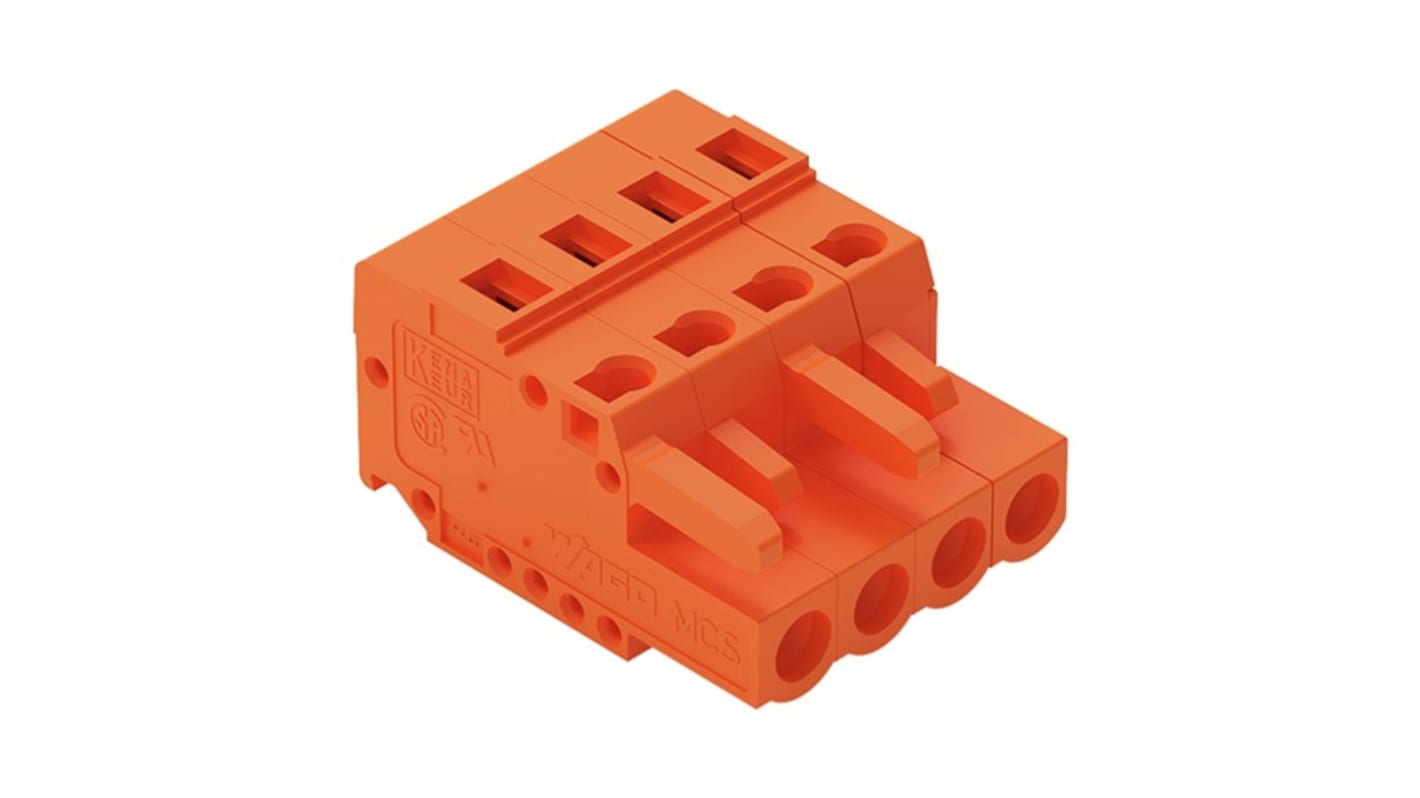 Wago 231 Series Connector, 4-Pole, Female, 4-Way, Snap-In, 16A