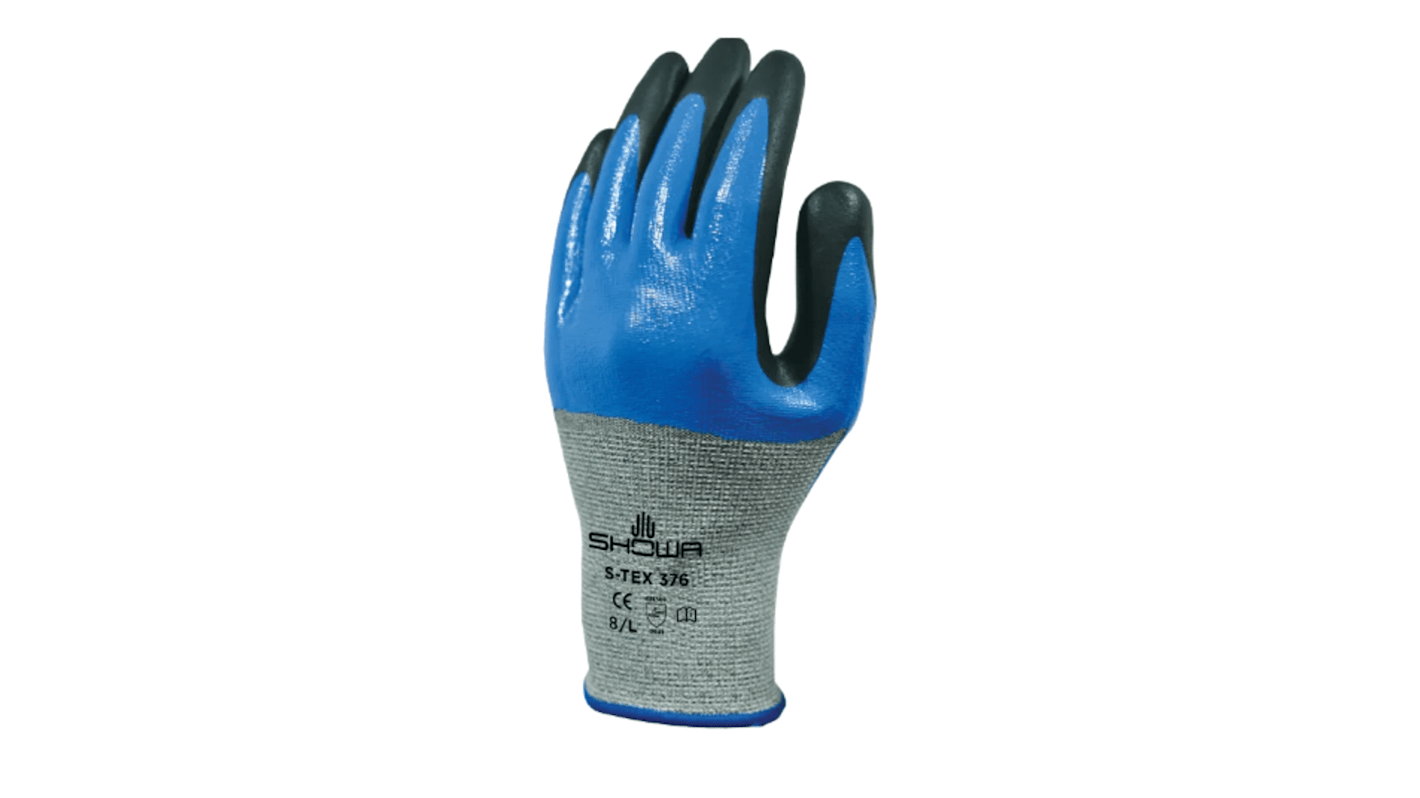 Showa S-TEX 376 Grey Polyester, Stainless Steel Abrasion Resistant, Cut Resistant Gloves, Size 10, XXL, Nitrile Coating