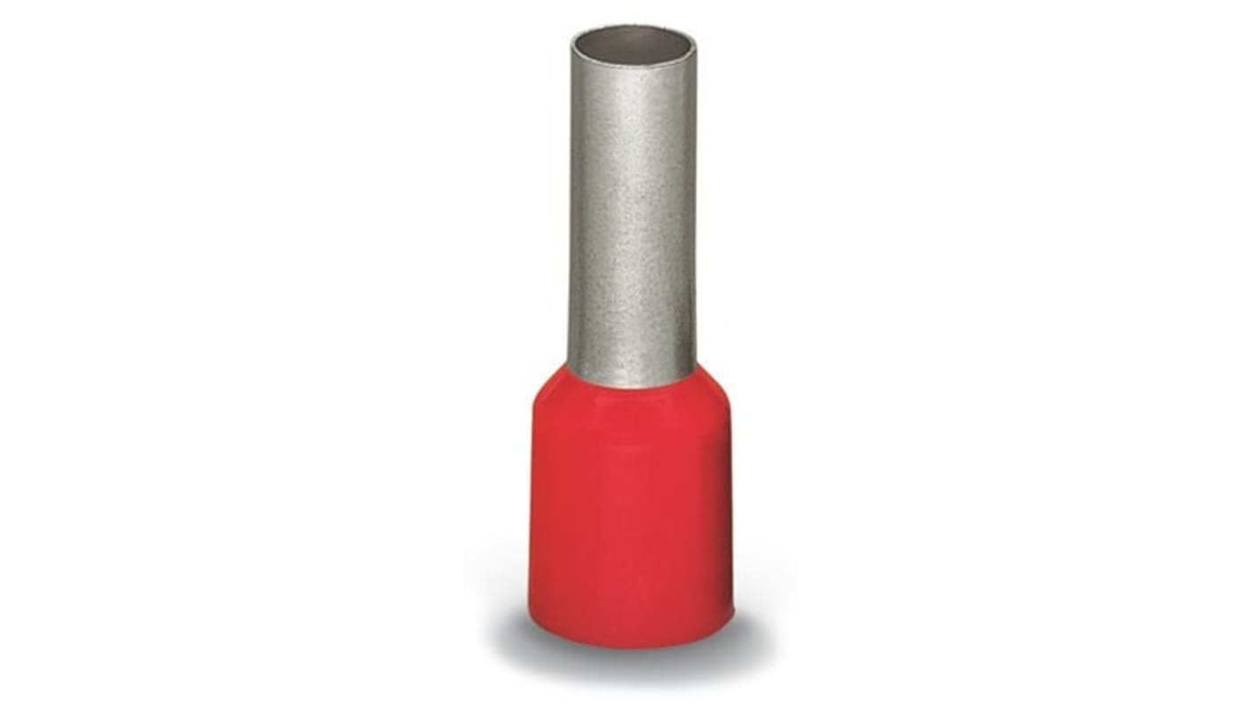 Wago, 216 Insulated Bootlace Ferrule, 12mm Pin Length, 4.5mm Pin Diameter, Red