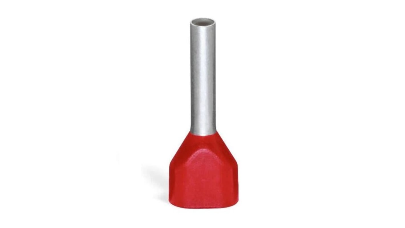 Wago, 216 Insulated Bootlace Ferrule, 12mm Pin Length, 2mm Pin Diameter, Red