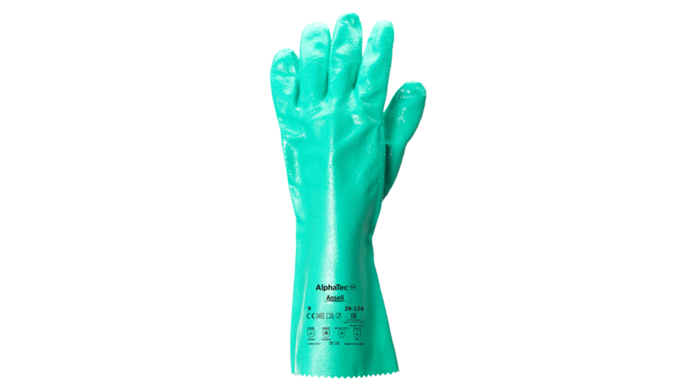 Ansell AlphaTec 39-124 Green Nitrile Abrasion Resistant, Chemical Resistant Gloves, Size 10, Nitrile Coating