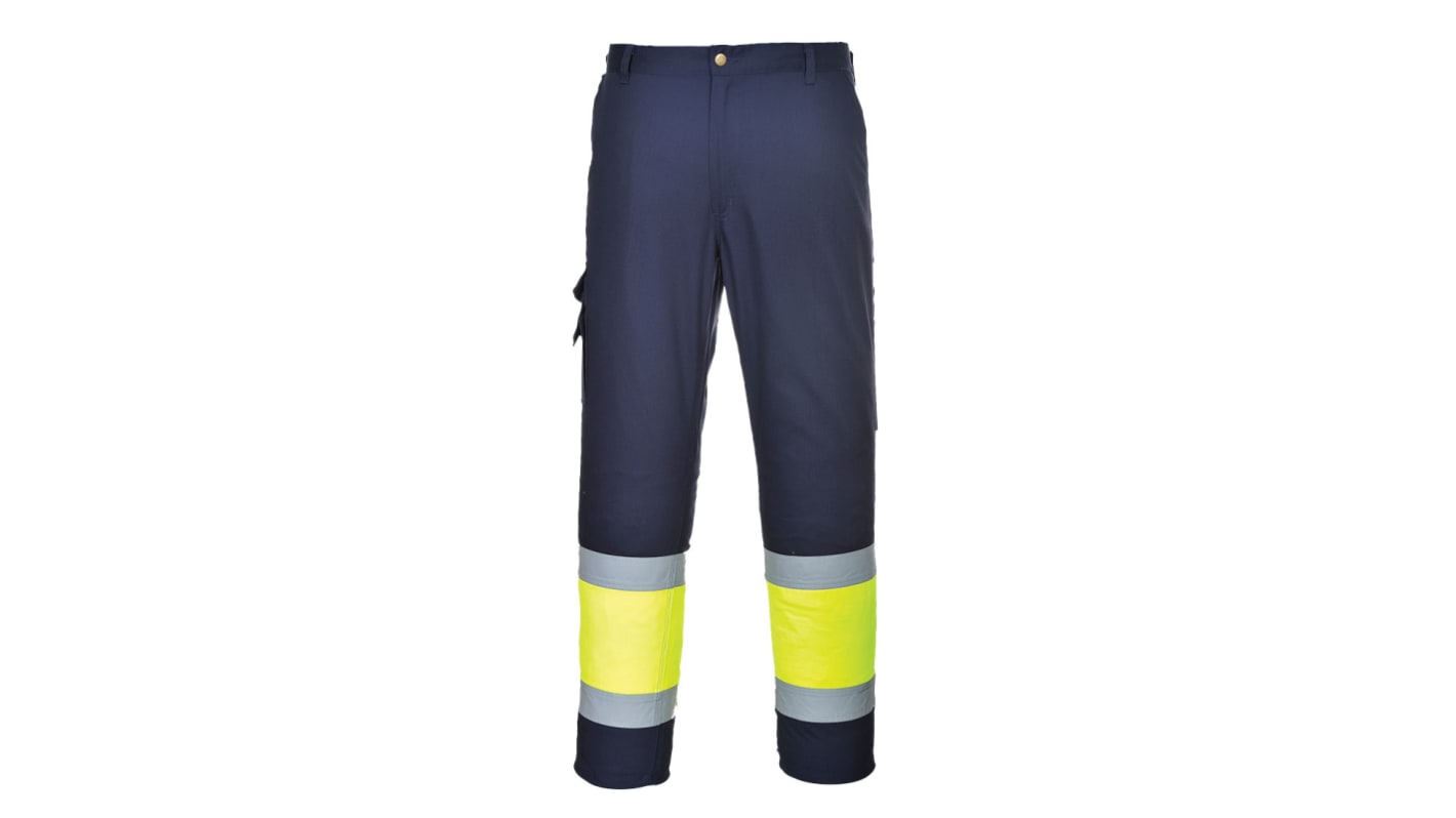 Portwest E049 Yellow/Navy Stain Resistant Hi Vis Trousers, 116 → 120cm Waist Size