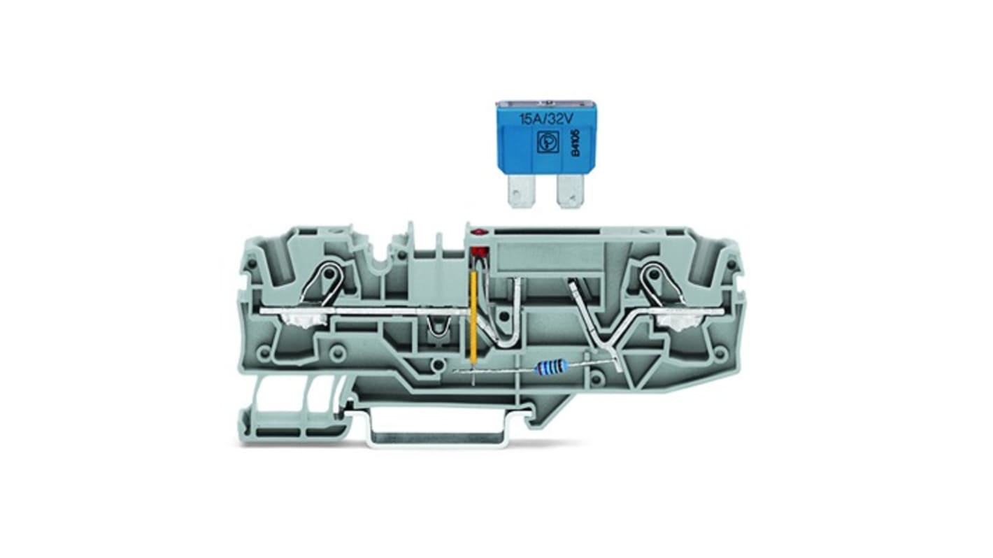 Wago TOPJOB S Series Grey Fuse Terminal Block, 6mm², 1-Level, Push In Termination, Fused, CSA