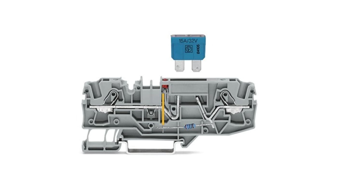 Wago TOPJOB S Series Grey Fuse Terminal Block, 6mm², 1-Level, Push In Termination, Fused, CSA